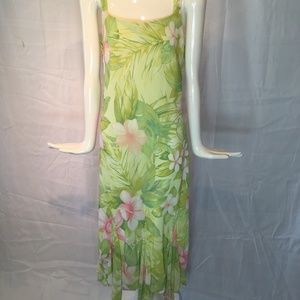 Green & Pink flowered print dress